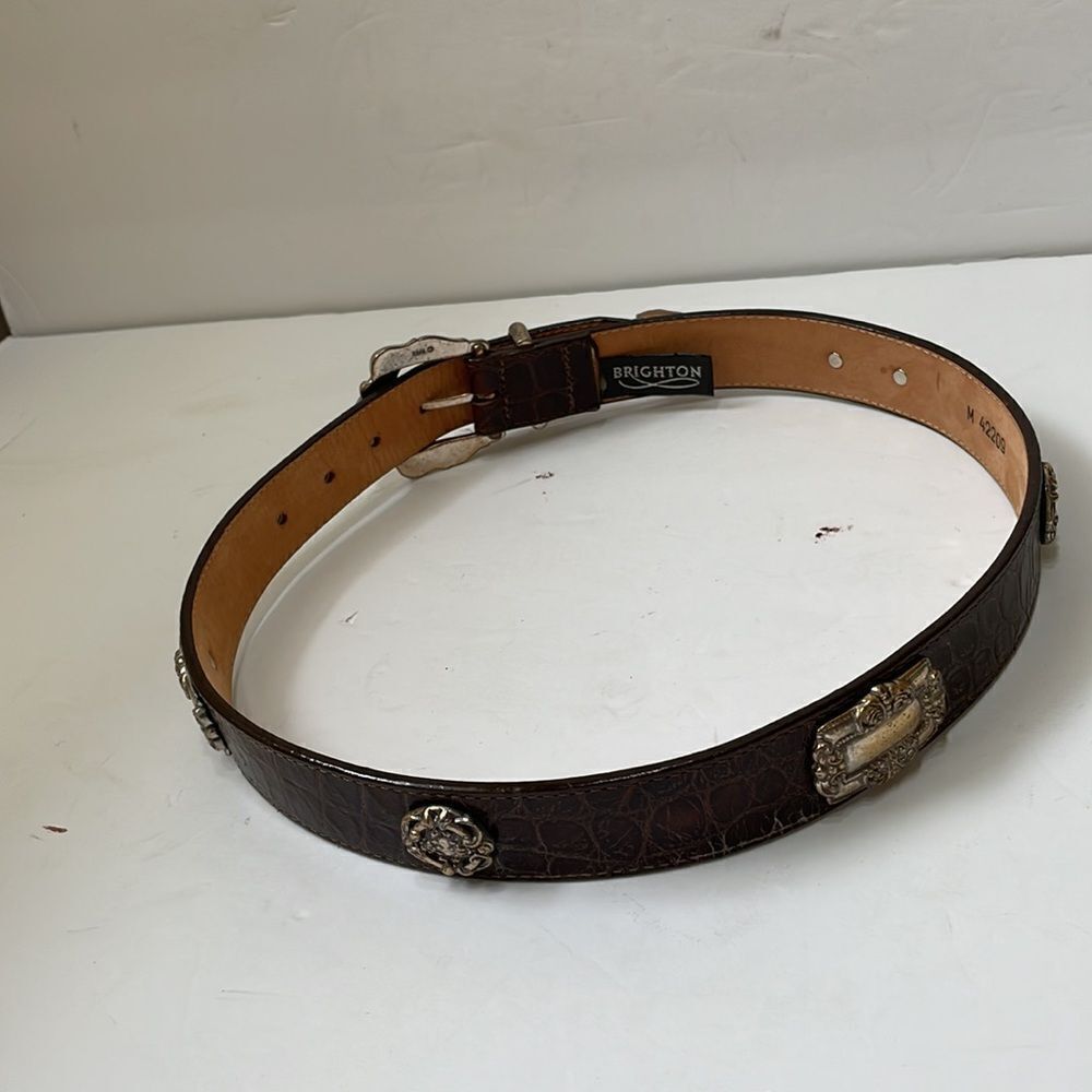 VINTAGE BRIGHTON BELT IN BROWN LEATHER WITH SILVER MEDALLIONS‎ - Picture 3 of 8